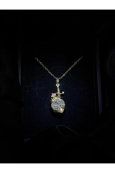 olvera shine قلادة على شكل قلب وسيف من الفولاذ 316L قابلة للفصل مع قلادة ذهبية