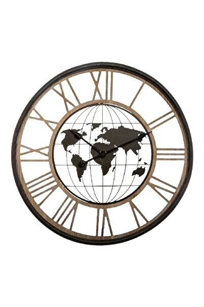 Generic Atmosphera Alessio World Map Decor Metal Wall Clock Black and Brown 6...