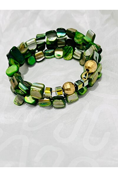 COCOSH TAKI Green Mother-Of-Pearl Multi-Layered Bracelet with Gold Details