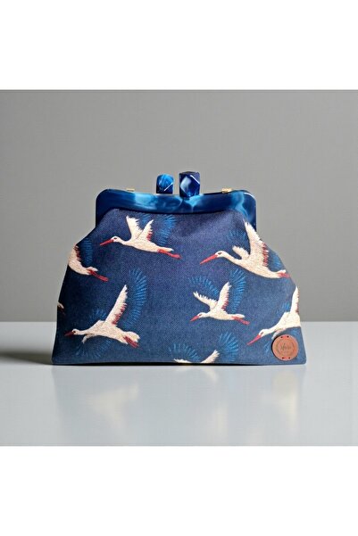 Shiw Design Lacivert Kuş Desenli Mavi Akrilik Mıknatıslı El Çantası Portföy C...