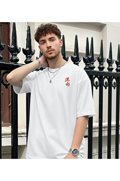 KVİNS Men's Black Oversize Embroidered T-Shirt - Street Style Crew Neck T-Shi...