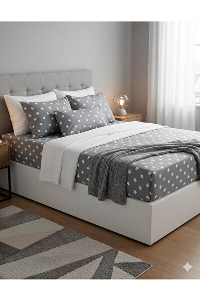 carwen home tekstil Ranfors Cotton Elastic Bed Sheet Set Gray Star 100X200 12...