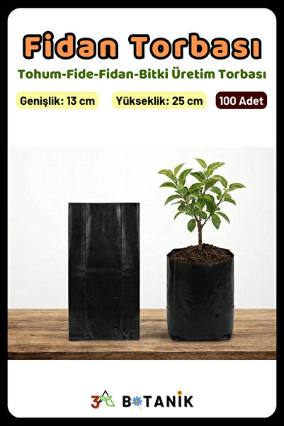 3A BOTANİK Fidan Torbası, 13x25 cm, Fidan Poşeti, Fide Torbası 100 Adet Fidan...
