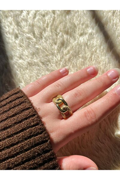 D&Z ACCESSORİES Gold Color Spiral Chain Model Ring |   Gourmet Model Elegant ...