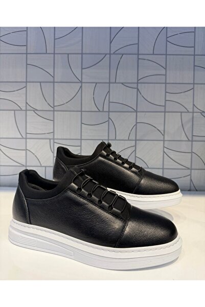 Anıl Ayakkabı Ay 584 Men's Black Genuine Leather Rubber Lacing Detail Orthope...