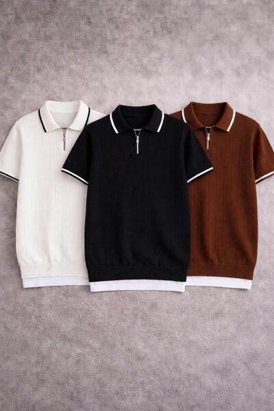oneoff Premium Men's Knitwear Polo Collar Half Zipper Ribbed Slim Fit Summer ...