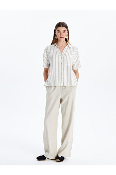 LC Waikiki Νέα σεζόν Γυναικείο παντελόνι με ελαστική μέση λινό μείγμα - S52606Z8