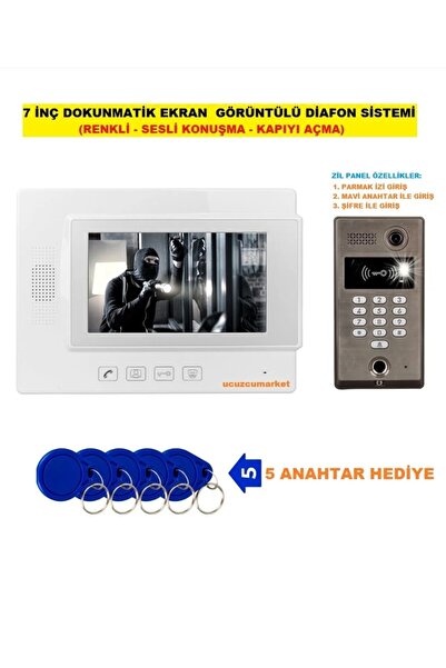 Genel Markalar 7 İnç Dokunmatik Ekran Görüntülü Diafon Sistemi (Renkli+Sesli Konuşma+Kapı açma)