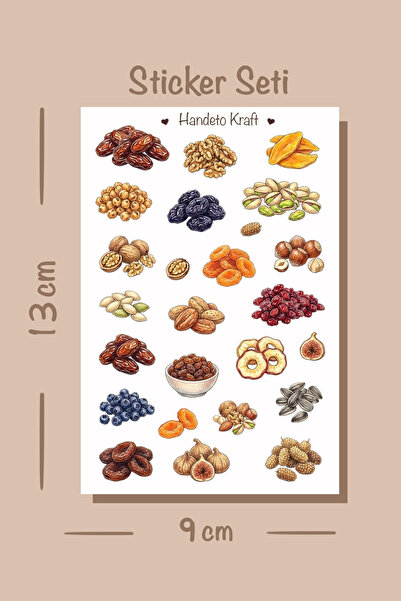 Handeto Kraft Kuru meyve ve Kuruyemiş Temalı Sticker Seti Çıkartma Scrapbook ...