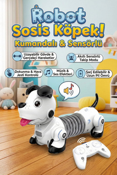 craftivio Uzaktan Kumandalı Akıllı Robot Sosis Köpek - Sensörlü, Takip Modlu,...