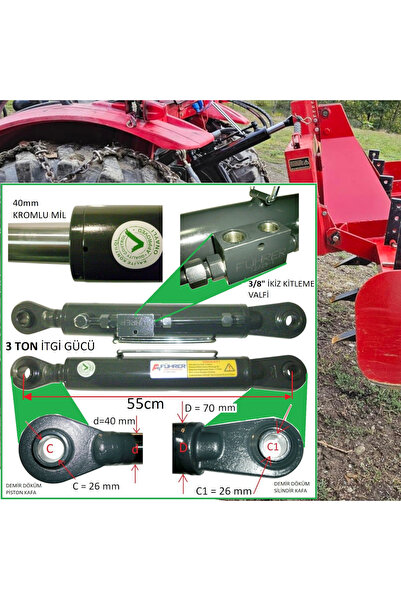 Führer 3 Ton - 55cm Traktör Ortakol - Hidrolik Silinder, 3 Ton - 55cm Toplift...