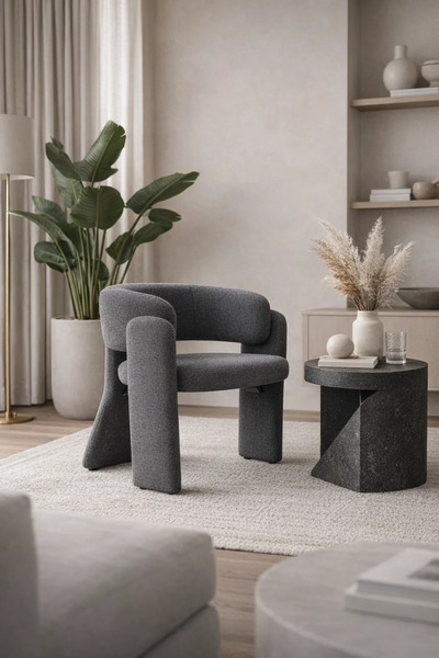 MARIA HOMES Modern Dark Grey Sculptural Upholstered Accent Chair for Living R...