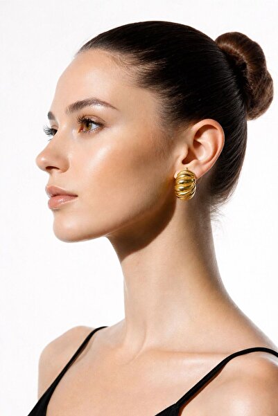 stainless steell Paslanmaz Çelik Deniz Kabuğu Gold Renk Dalgalı Tasarım Şık Küpe