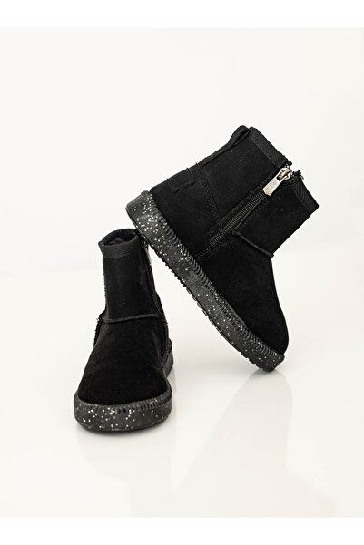 RMY SHOES Girl's Black Thermo Sole Suede Look Short Boots with Fur Inside