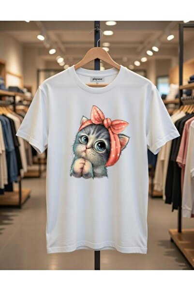 playwear Cute Cat Printed Women's T-Shirt - Black