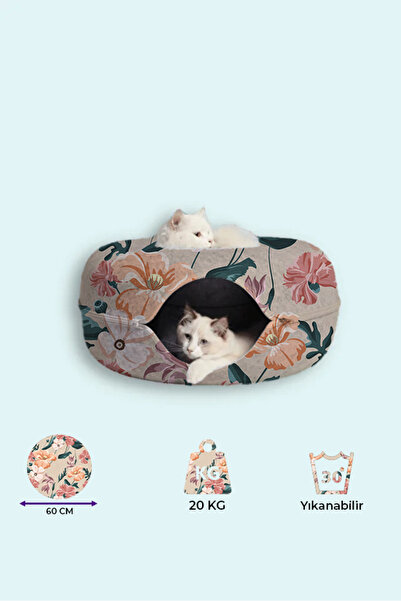 Leventextile Desenli Donut Kedi Tüneli / Desenli Donut Kedi Yatağı / Donat Ke...