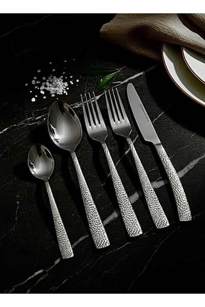 GRÜNBERG 24-Piece Cutlery Set, Premium Stainless Steel, "Hammered" Pattern, 6...