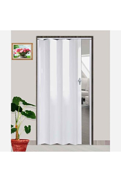 ENLIS Beyaz Akordiyon Kapı 85x203 cm Kilitli Katlanır PVC Oda Banyo Kapısı