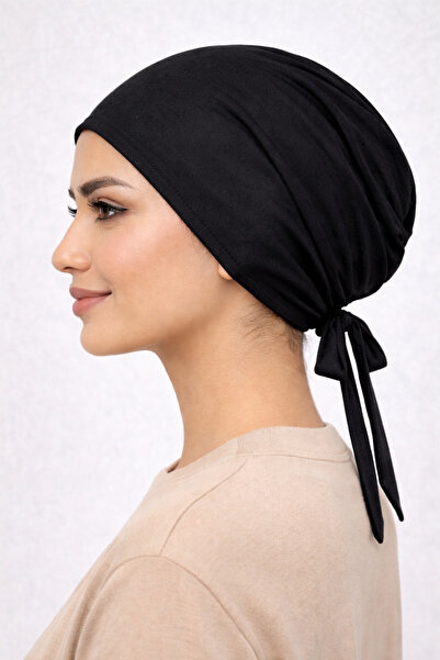 KRAFTELLA 2-Piece Black Combed Cotton Tie-On Undercap — Stitched Non-Slip Hij...