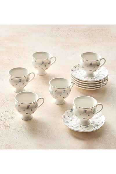 Generic Sirin 12-Piece Porcelain Espresso Cup and Saucer Set - 90 ml, Serves 6
