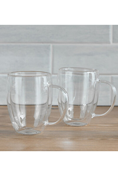 Generic Cafe Borosilicate 2-Piece Double Wall Mug Set - 350 ml
