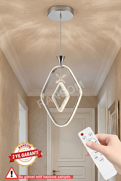 RANSOM İthal Seri 3 Renk Kumandalı Karo Halka Led Avize Toplu Kelebekli Gümüş...