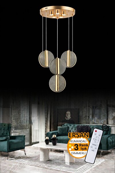 Ersan Avize Head 6'li Gold Kumandalı 3 Renk Led Lüx Modern Ledli Avize