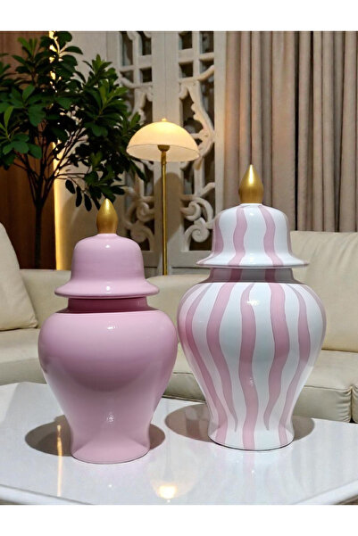 VERA HOME DECOR Seramik, El boyaması Dekoratif Obje, Pembe Zebra Şah Küp, Vazo