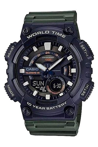 Casio Round Digital Waterproof Watch with Resin Strap Model Aeq-110W-3A for Men