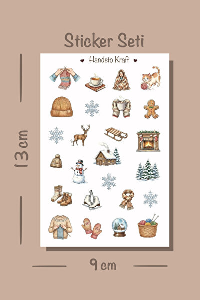 Handeto Kraft Örgü ve Kış Temalı Sticker Seti Çıkartma Scrapbook Bullet Journ...