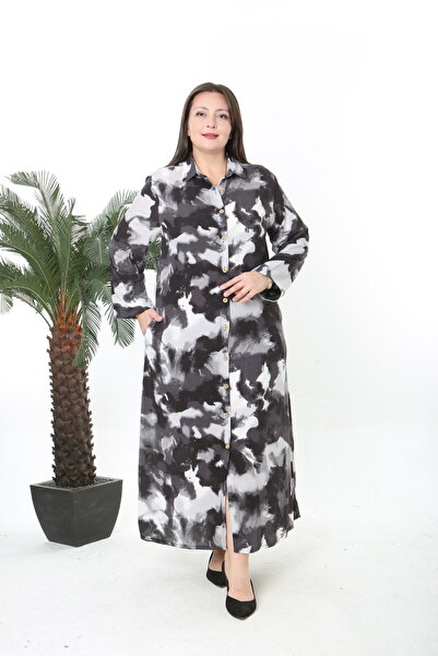 XL Modam Women's Patterned Plus Size Shirt Dress