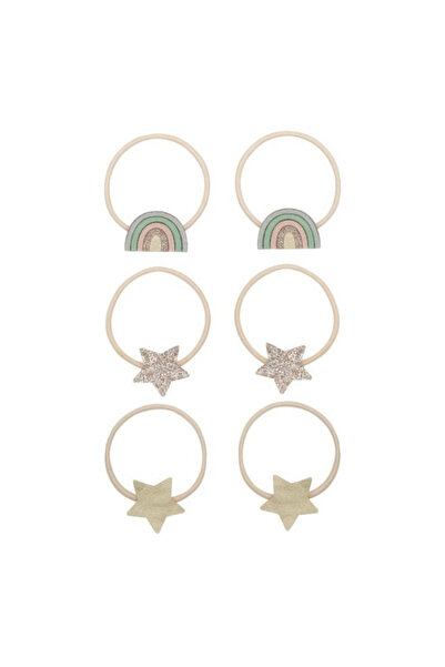 PETIT-ATELlER Petit Atelier Dreamer Rainbow and Star Hair Ties 6 Piece Glitte...