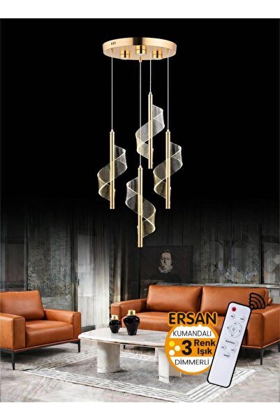 Ersan Avize Döngü 4'lü Gold Kumandalı 3 Renk Işık Özellikli Dimmerli Modern S...