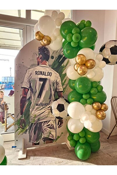 MERİ PARTİ Futbol Yıldızı Konsept Balon Seti Top Folyo Balon Yeşil Beyaz Gold...