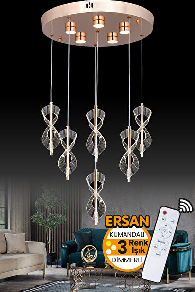 Ersan Avize Kasırga 6'li Gold Kumandalı 3 Renk Işık Özelikli Dimerli Sarkıt L...
