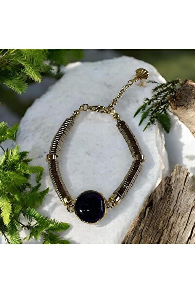 maycollection Real Amethyst Natural Stone and Hematite Natural Stone Bracelet