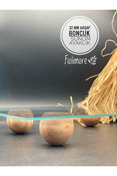 Fiolimore 32 mm Taba Kahve Ahşap Sunum Ayak 4 Adet Sunumluk Ahşap Boncuk