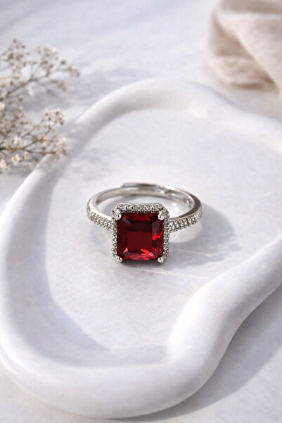 PORSE Zirkon Taşlı Kristal Hürrem Ayarlanabilir Gümüş Renkli Çelik Yüzük