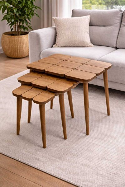 eos mobilya Petek Desenli Ahşap Zigon Sehpa Takımı – 3’lü Modern Zigon Sehpa ...