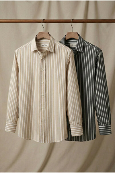 LEYEL Moda Striped Men's Linen Shirt