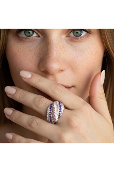 COCOSH TAKI Gold Color Purple Zircon Stone Adjustable Stylish Gift Ring