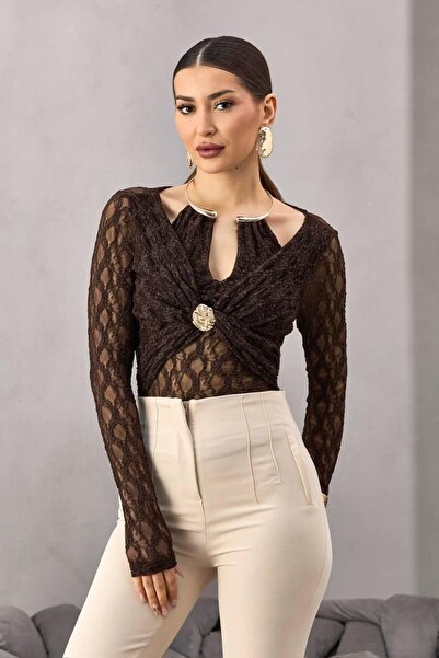 LİFERA Button Detailed Lace Blouse