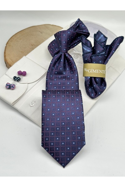 Gutiero Classic Tie with Purple Patterned Handkerchief
