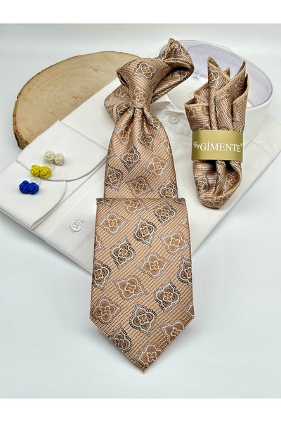 Gutiero Classic Tie with Mink Patterned Handkerchief