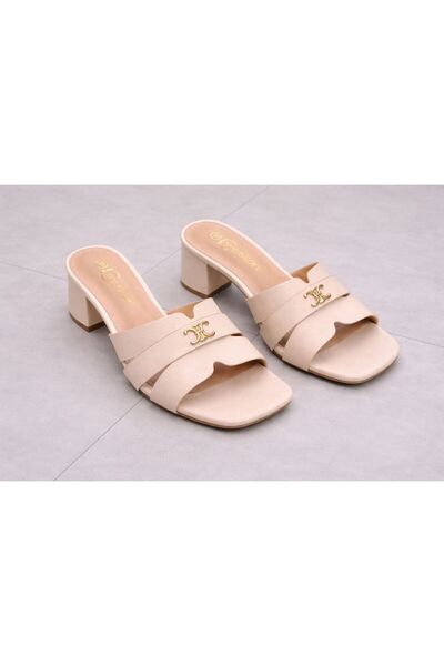 mothers dream Elegant Gold Accent Block Heel Sandals