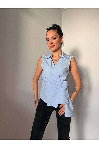 Ali Butik Mavi Sıfır Kol Poplin Gömlek