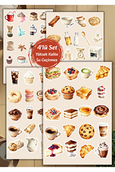 VORACRAFT 4'lü Yeme-İçme , Kahve, Tatlı Sticker Set D00022