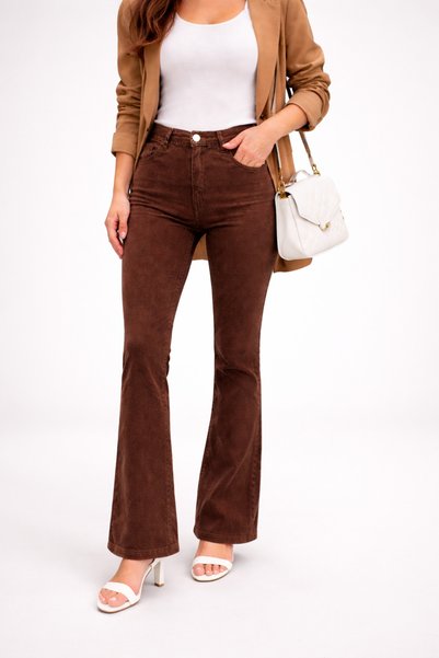 TRUEJNS Zarina Women's Brown High Waist Lycra Spanish Leg Trend Flare Jean