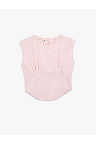 Koton Dikiş Detaylı Crop Pembe Kadın T-Shirt 6SAL10009IK