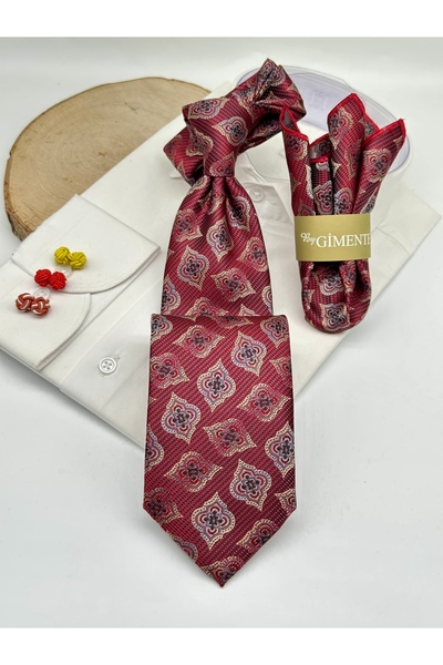 Gutiero Classic Tie with Red Patterned Handkerchief